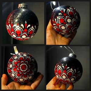 Handmade Ornament red black white Christmas Ornament Mandala